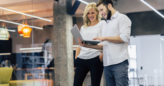 Two employees talking